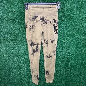 Alphalete Tan and Black Leggings with Tie-Dye Design